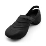 Black capezio jazz dance shoe, front left three-quarters view
