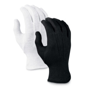 black and white wrist length cotton gloves, group, back view