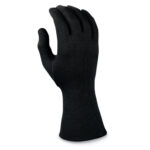 black cotton long wrist length glove, back view