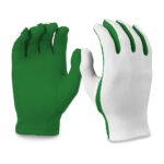 white flash gloves with kelly palms, front and back view