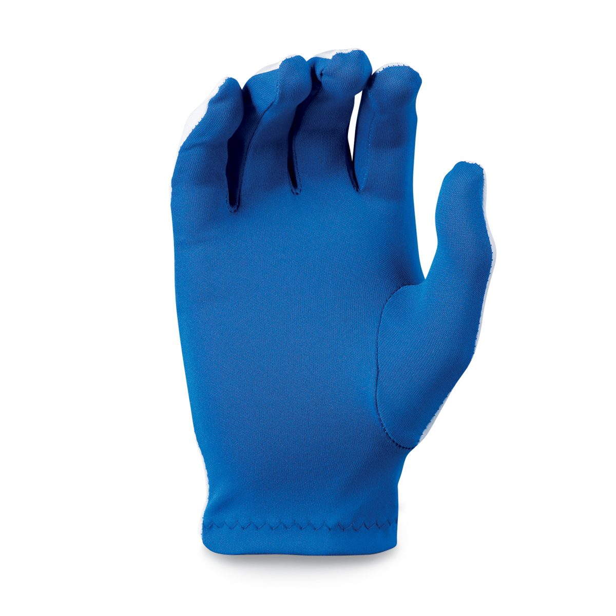 white flash gloves with royal blue palms, palm view