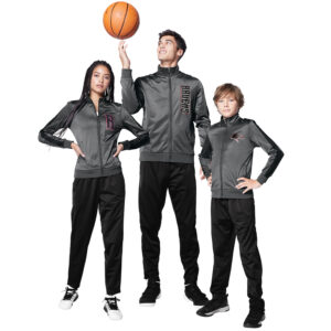 Male, Female, and youth models standing in Sport-Tek Tricot Track Joggers with matching jackets, front view