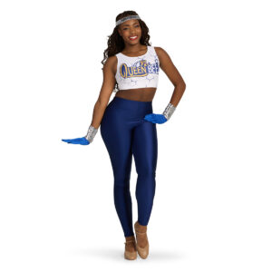 custom HBCU dance top and leggings white and navy front view