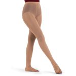 Model wearing Suntan Capezio Ultra Hold Stirrup Tights, Front Three-quarters View