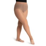 Model wearing Light Suntan Capezio Ultra Soft Stirrup Tights, Front Three-quarters View