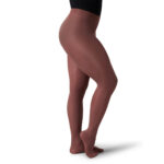 Model wearing java capezio ultra soft transition tights, front three-quarters view