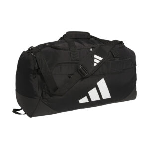 Black adidas Large Defender 5 Duffel bag, front view