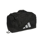 Black/Silver adidas Small Defender 5 duffel bag, front view