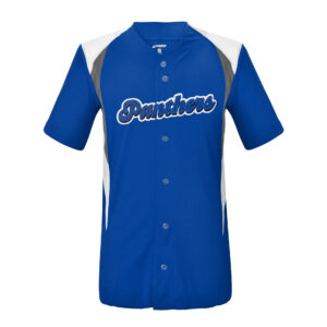 royal/white/graphite champro bull pen jersey with decoration the says "Panthers", front view